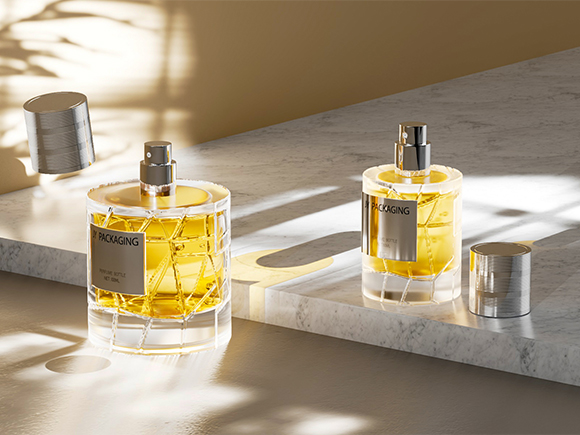 perfume bottle luxury with unique caps pink frosted bottles